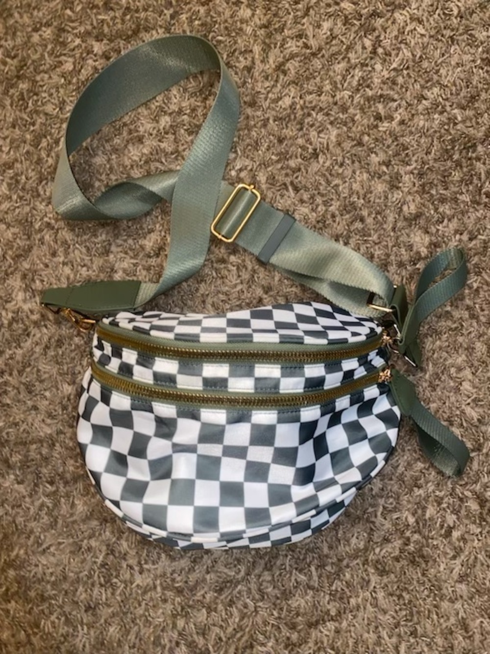 Amazon Green and White Checkered Crossbody Belt Bag